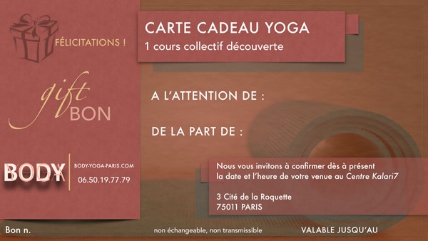 Idée cadeau originale: une carte cadeau de cours de Yoga à Paris 12